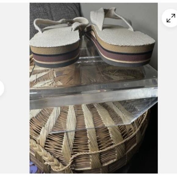 Rainbow Sandals Womens Sz 10 Flip Flop Thong Flats Comfort Beige Fabric Slip On - Picture 4 of 9